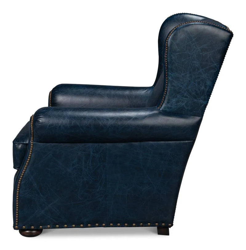 London Dry Leather Blue Accent Arm Chair Club Chairs LOOMLAN By Sarreid