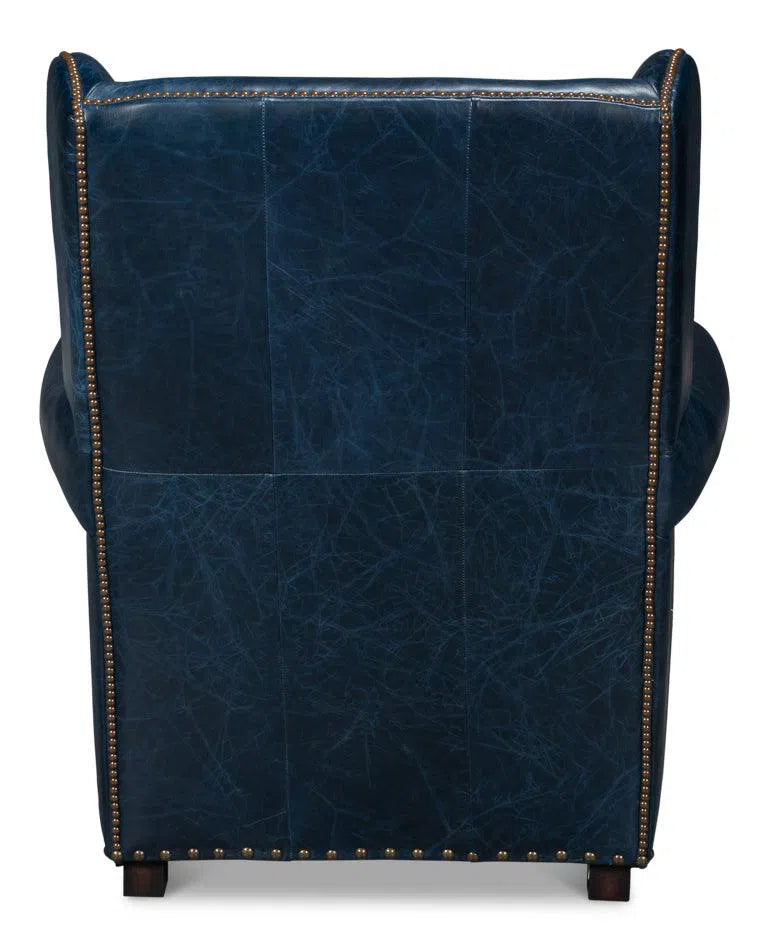 London Dry Leather Blue Accent Arm Chair Club Chairs LOOMLAN By Sarreid