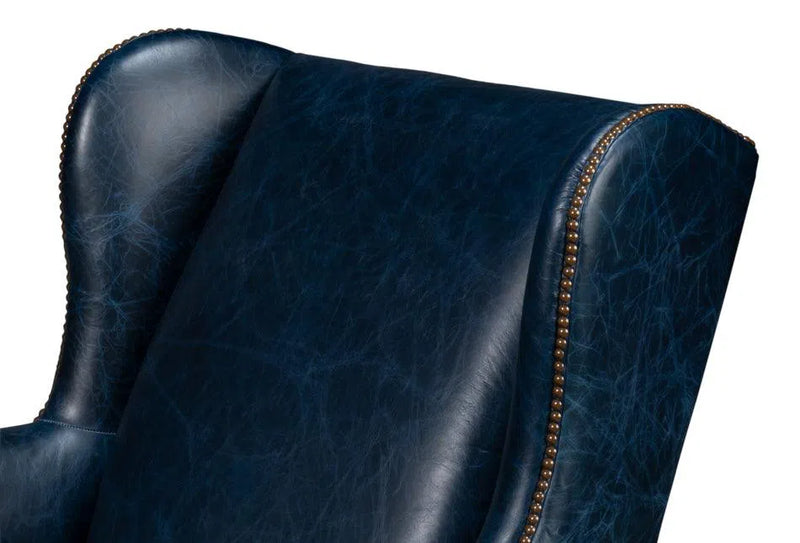 London Dry Leather Blue Accent Arm Chair Club Chairs LOOMLAN By Sarreid