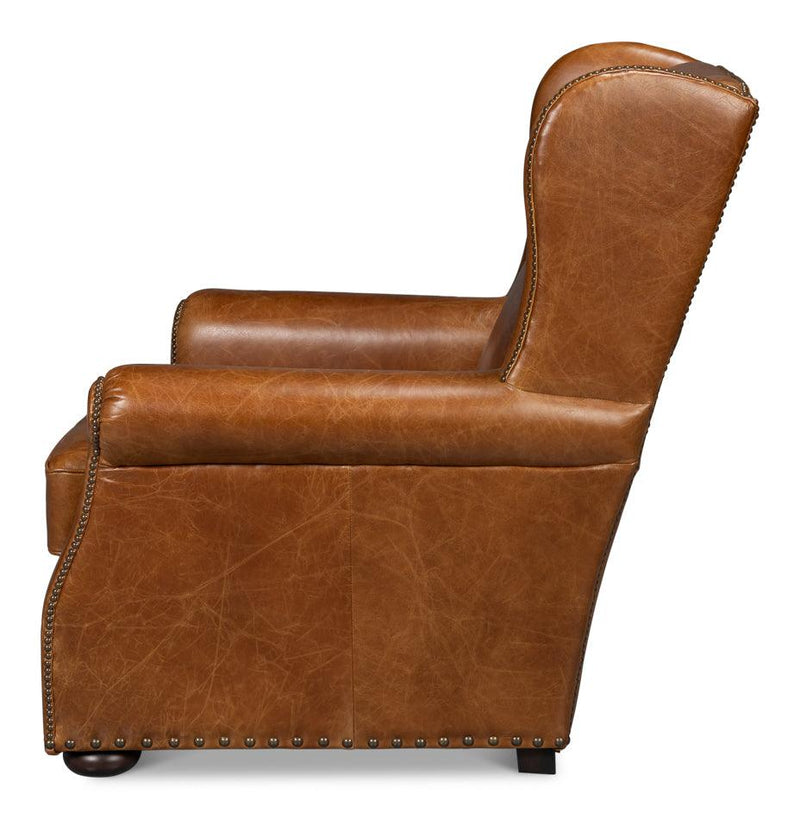 London Dry Leather Brown Accent Arm Chair Club Chairs LOOMLAN By Sarreid