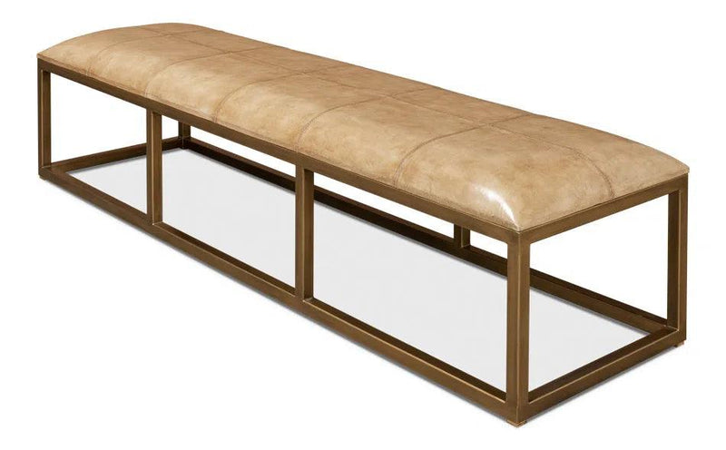 Long Hall Bench Beige Leather Bedroom Benches LOOMLAN By Sarreid