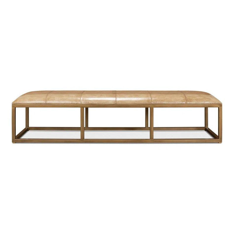 Long Hall Bench Beige Leather Bedroom Benches LOOMLAN By Sarreid