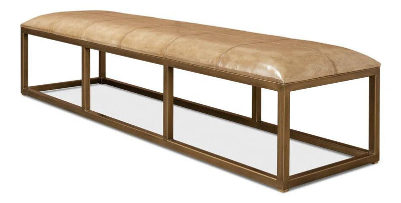 Long Hall Bench Beige Leather Bedroom Benches LOOMLAN By Sarreid