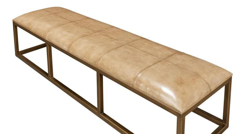 Long Hall Bench Beige Leather Bedroom Benches LOOMLAN By Sarreid