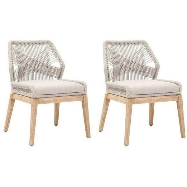 Loom Dining Chair Set of 2 Taupe and White Rope Mahogany Wood Dining Chairs LOOMLAN By Essentials For Living