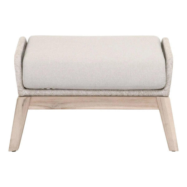 Loom Outdoor Footstool Taupe Rope and Teak Wood Frame Outdoor Ottomans LOOMLAN By Essentials For Living