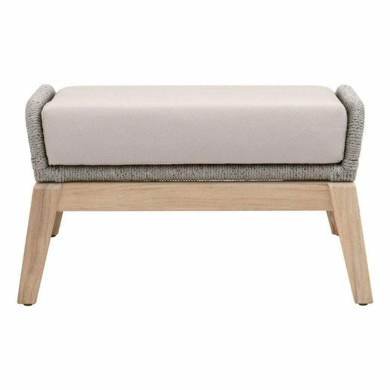 Loom Outdoor Footstool Teak Wood and Grey Rope Outdoor Ottomans LOOMLAN By Essentials For Living