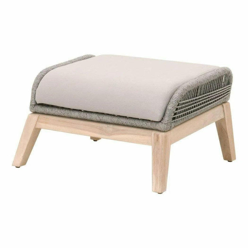 Loom Outdoor Footstool Teak Wood and Grey Rope Outdoor Ottomans LOOMLAN By Essentials For Living