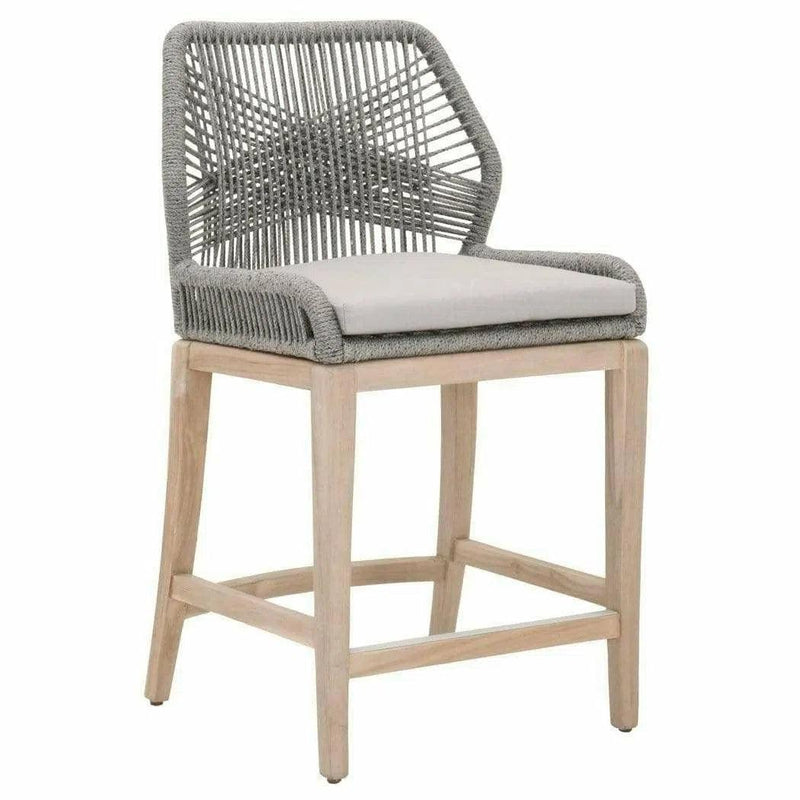 Loom Outdoor Rope Counter Stool Platinum Rope Teak Wood Outdoor Counter Stools LOOMLAN By Essentials For Living