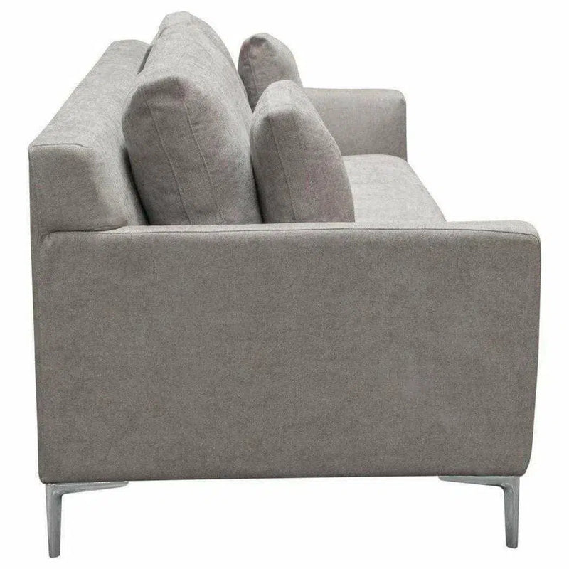 Loose Back Sofa in Grey Fabric Silver Metal Leg Sofas & Loveseats LOOMLAN By Diamond Sofa