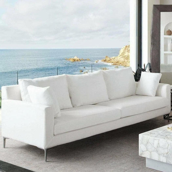 Loose Back Sofa in White Linen Silver Metal Leg Sofas & Loveseats LOOMLAN By Diamond Sofa