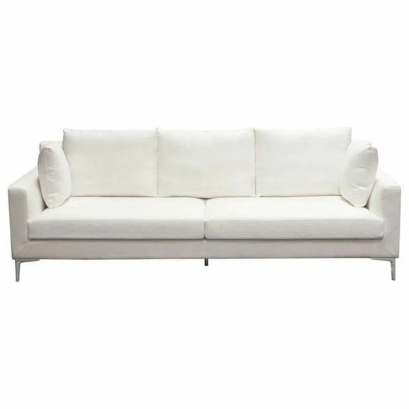 Loose Back Sofa in White Linen Silver Metal Leg Sofas & Loveseats LOOMLAN By Diamond Sofa