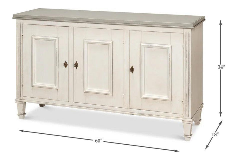 Louis Xvi 3 Door Buffet For Dining Room White With Gray Quartz Sideboards LOOMLAN By Sarreid