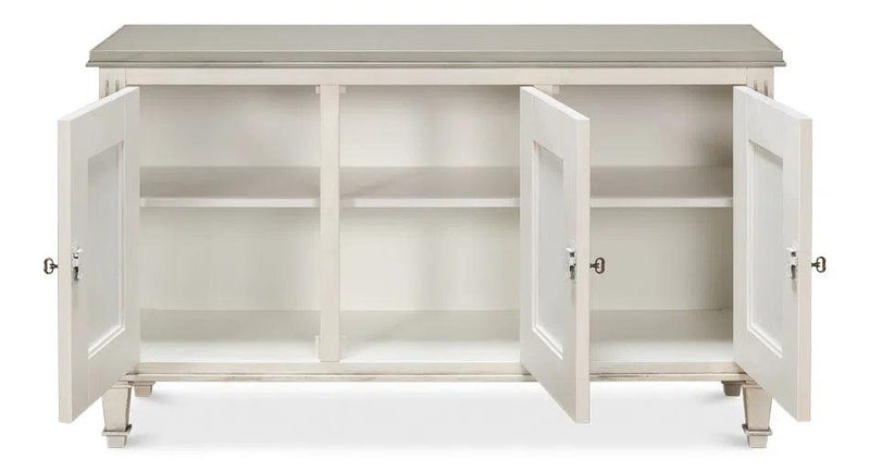 Louis Xvi 3 Door Buffet For Dining Room White With Gray Quartz Sideboards LOOMLAN By Sarreid