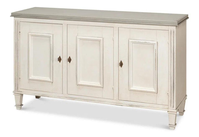 Louis Xvi 3 Door Buffet For Dining Room White With Gray Quartz Sideboards LOOMLAN By Sarreid