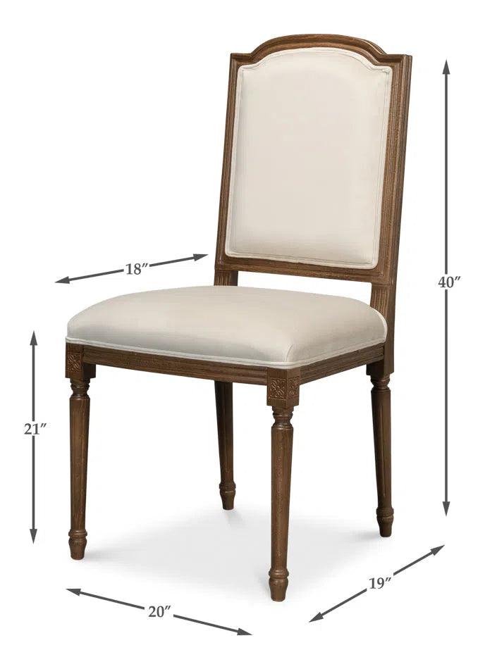 Louis Xvi Dining Side Chair Driftwood Ivory Linen Dining Chairs LOOMLAN By Sarreid