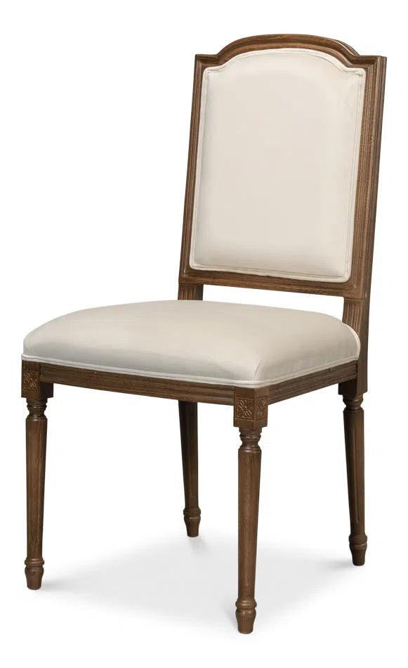 Louis Xvi Dining Side Chair Driftwood Ivory Linen Dining Chairs LOOMLAN By Sarreid