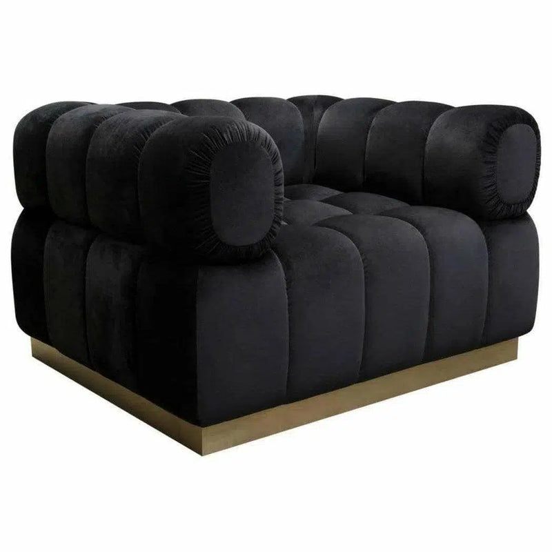 Low Profile Chair in Black Velvet Gold Base Club Chairs LOOMLAN By Diamond Sofa