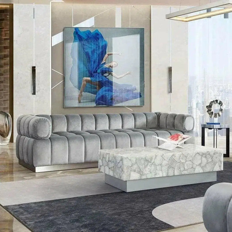 Low Profile Sofa in Platinum Grey Velvet Silver Base Sofas & Loveseats LOOMLAN By Diamond Sofa