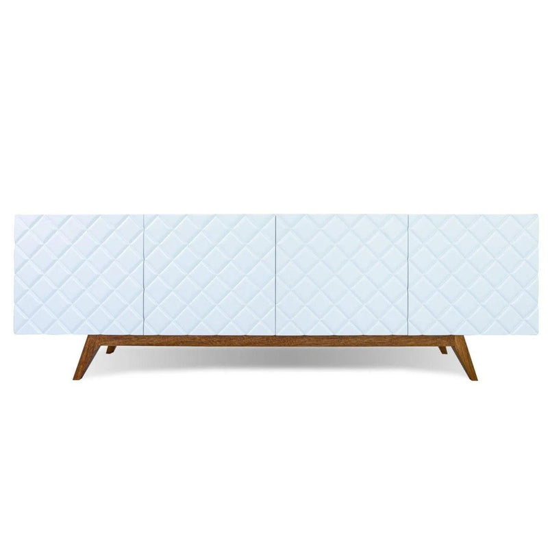 Low Profile White TV Stand Diamond Carved Wood Cabinet Sideboards LOOMLAN By Victor Betancourt