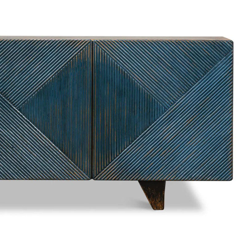 Low Wall Console TV Stand Distressed Blue Reclaimed Wood TV Stands & Media Centers LOOMLAN By Sarreid