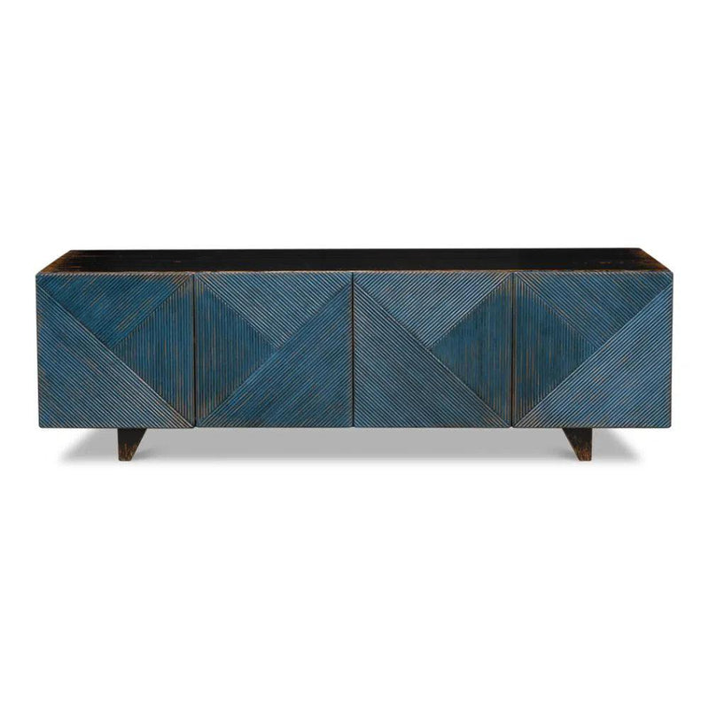 Low Wall Console TV Stand Distressed Blue Reclaimed Wood TV Stands & Media Centers LOOMLAN By Sarreid