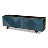 Low Wall Console TV Stand Distressed Blue Reclaimed Wood TV Stands & Media Centers LOOMLAN By Sarreid