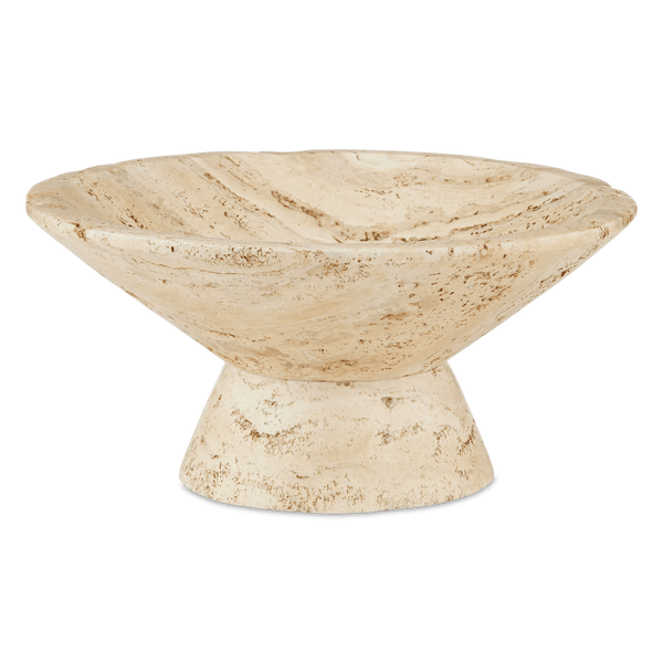 Lubo Travertine Large Bowl Boxes & Bowls LOOMLAN By Currey & Co