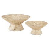 Lubo Travertine Large Bowl Boxes & Bowls LOOMLAN By Currey & Co