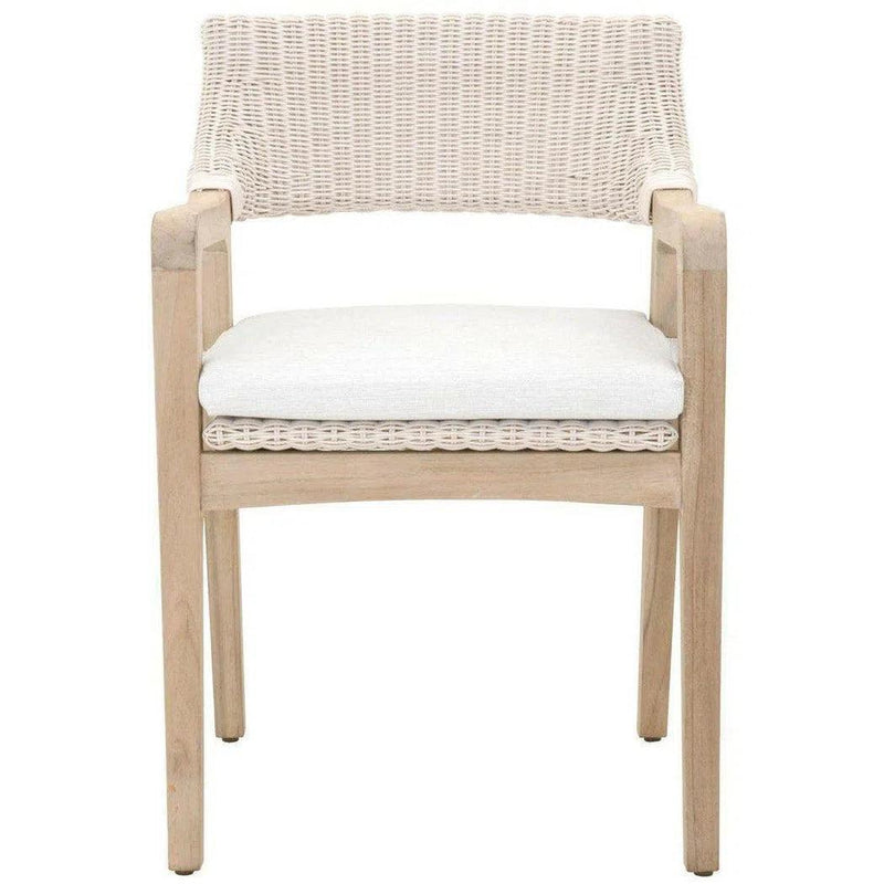 Lucia Outdoor Arm Chair White Wicker and Teak Outdoor Dining Chairs LOOMLAN By Essentials For Living