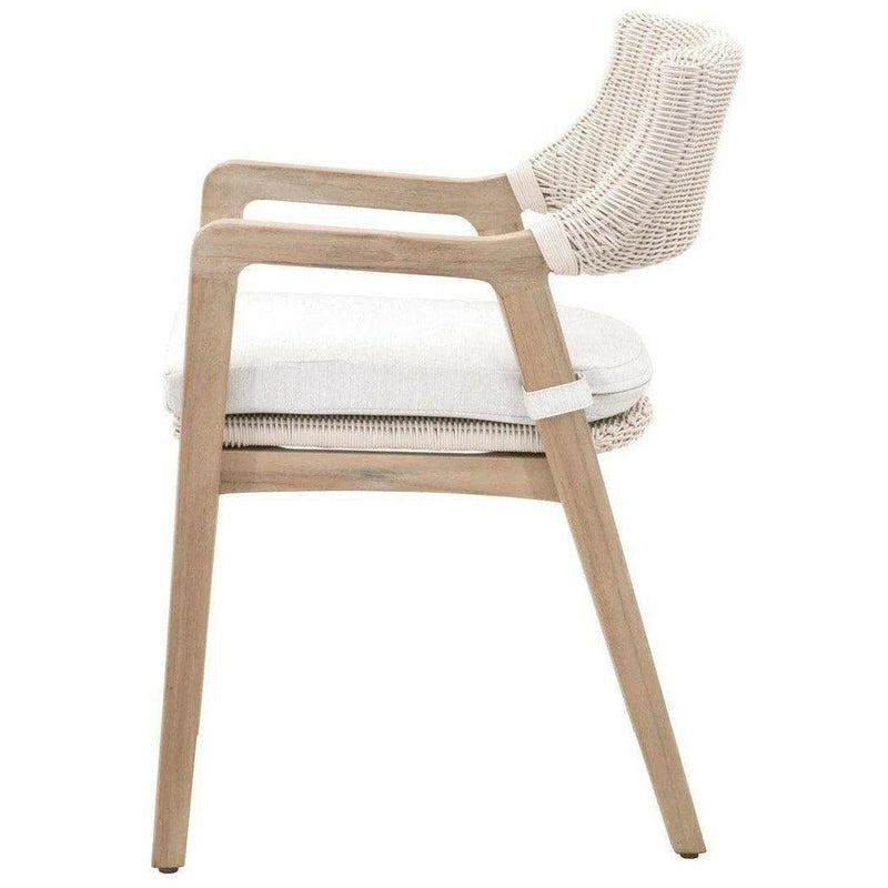 Lucia Outdoor Arm Chair White Wicker and Teak Outdoor Dining Chairs LOOMLAN By Essentials For Living