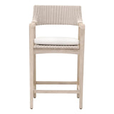 Lucia Outdoor Counter Stool With Arms White Wicker and Teak Outdoor Counter Stools LOOMLAN By Essentials For Living