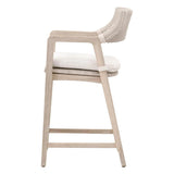 Lucia Outdoor Counter Stool With Arms White Wicker and Teak Outdoor Counter Stools LOOMLAN By Essentials For Living