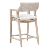 Lucia Outdoor Counter Stool With Arms White Wicker and Teak Outdoor Counter Stools LOOMLAN By Essentials For Living