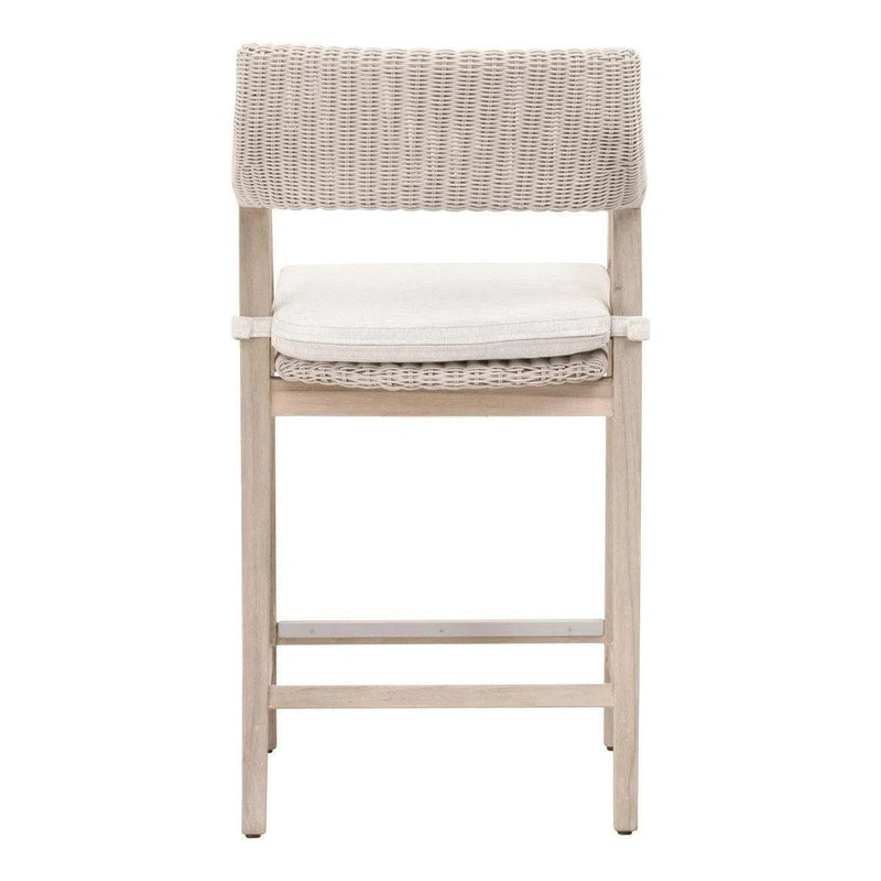 Lucia Outdoor Counter Stool With Arms White Wicker and Teak Outdoor Counter Stools LOOMLAN By Essentials For Living