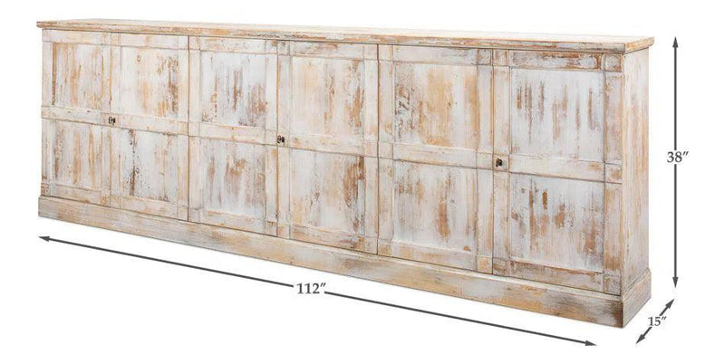 Luciana 6 Wood Door Buffet 112" Disr.White Sideboards LOOMLAN By Sarreid