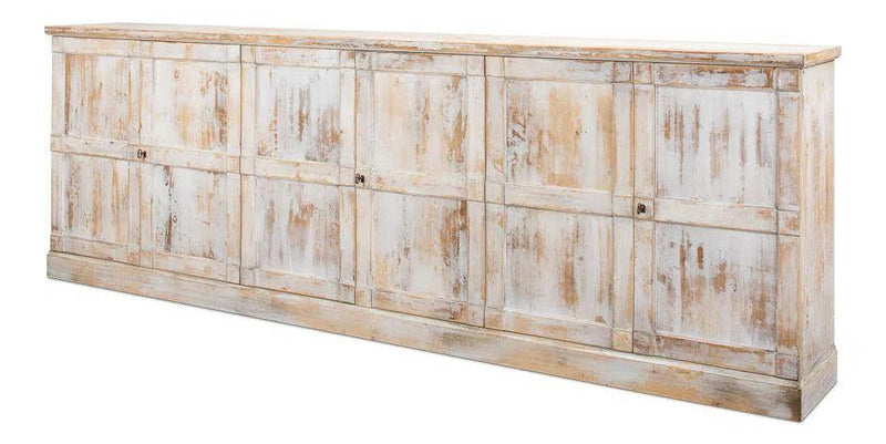 Luciana 6 Wood Door Buffet 112" Disr.White Sideboards LOOMLAN By Sarreid