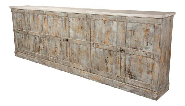 Luciana Wood Doors Buffet 112" Grey Stucco Sideboards LOOMLAN By Sarreid