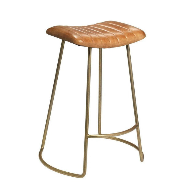 Luke Brown Buffalo Leather Counter Stool Without Back Counter Stools LOOMLAN By Jamie Young