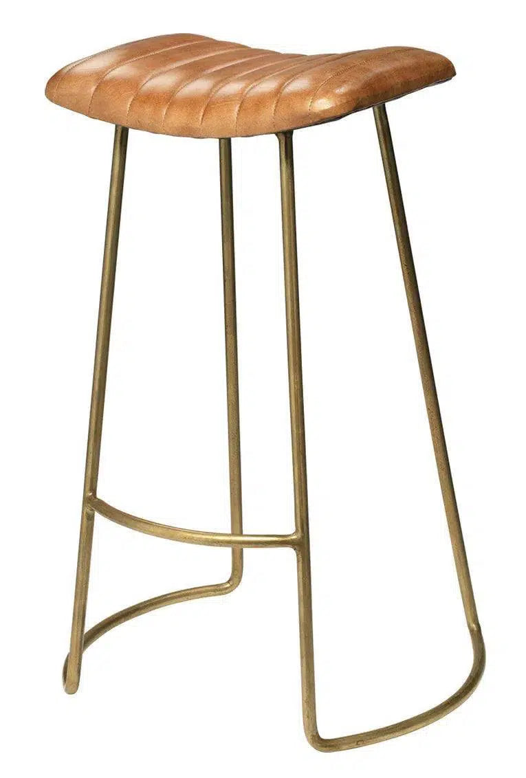 Luke Brown Buffalo Leather Metal Bar Stool Without Back Bar Stools LOOMLAN By Jamie Young