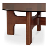 Luke Tempered Glass and Rubber Wood Brown Round Coffee Table Coffee Tables LOOMLAN By Moe's Home