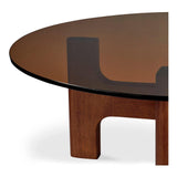 Luke Tempered Glass and Rubber Wood Brown Round Coffee Table Coffee Tables LOOMLAN By Moe's Home