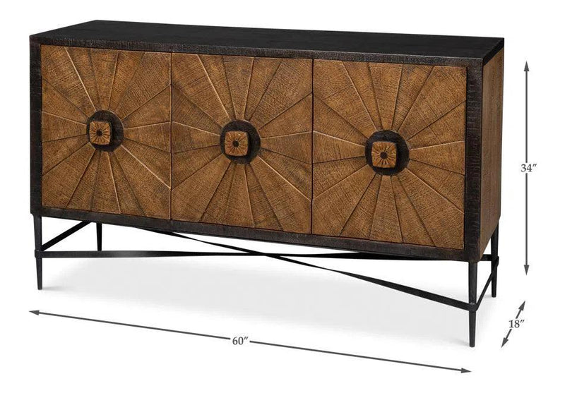 Luke Wood and Metal Brown 3 Door Sideboard Sideboards LOOMLAN By Sarreid