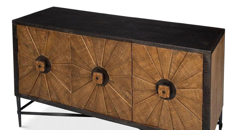 Luke Wood and Metal Brown 3 Door Sideboard Sideboards LOOMLAN By Sarreid