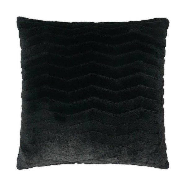 Lush Chevron Black Solid Chevron Faux Fur Black Large Throw Pillow With Insert Throw Pillows LOOMLAN By D.V. Kap