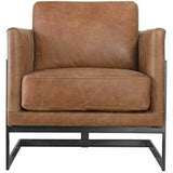 Luxley Brown Tan Leather Club Chair Metal Frame Modern Style Club Chairs LOOMLAN By Moe's Home