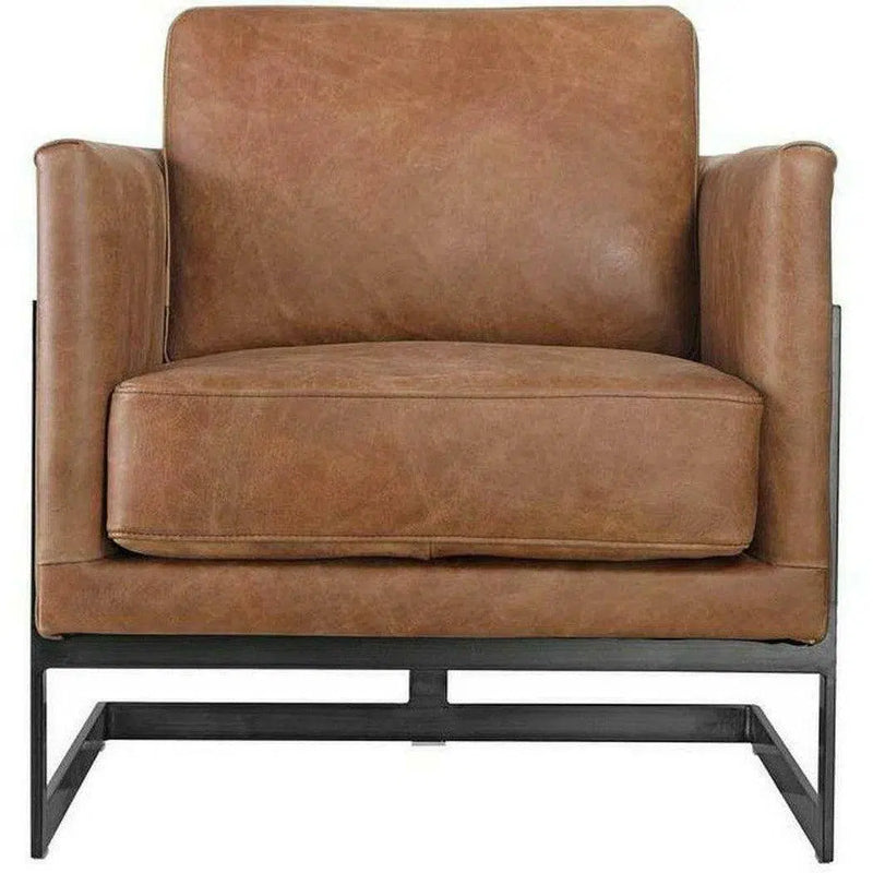 Luxley Brown Tan Leather Club Chair Metal Frame Modern Style Club Chairs LOOMLAN By Moe's Home