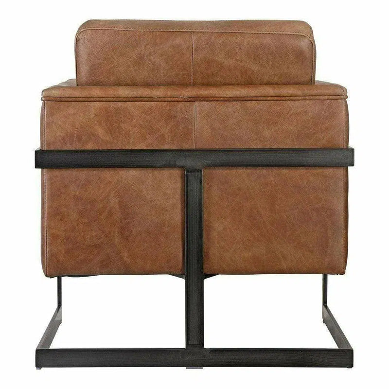 Luxley Brown Tan Leather Club Chair Metal Frame Modern Style Club Chairs LOOMLAN By Moe's Home