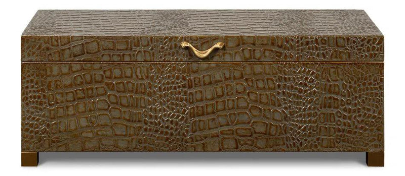 Lyle Croco Embossed Leather Over Wood Antique Green Box Boxes & Bowls LOOMLAN By Sarreid