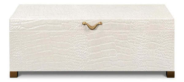 Lyle Croco Embossed Leather Over Wood Ivory Box Boxes & Bowls LOOMLAN By Sarreid